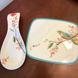 Lenox Chirp spoon rest and trivet EUC